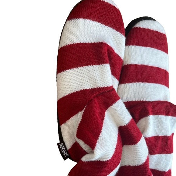 Muk Luks Slipper Tall Boots Red White Stripes Sweater Christmas Mens Size 9-10 - Picture 5 of 8